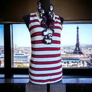 BELLDINI ( M ) Red White and Blue Knit Sleeveless Ruffled Top